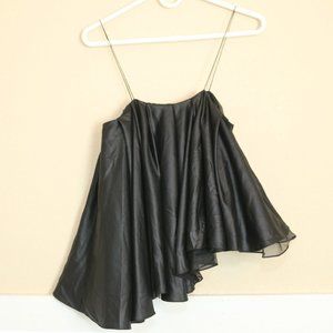 NWOT NELLIE PARTOW Black Silk Spaghetti Straps Top Asymmetrical Flounce Party XS